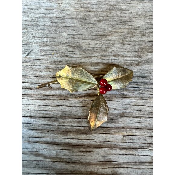 Michael Michaud Holly Leaf Sprig and Berries Brooch Pin